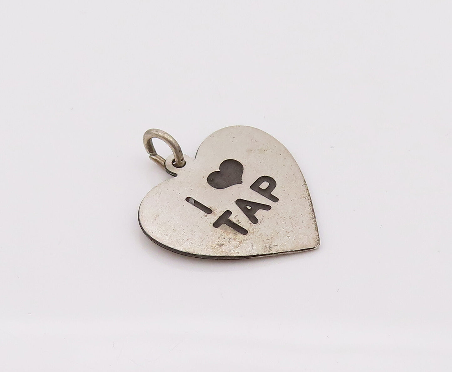925 Sterling Silver Vintage Mini Love Heart Printed I Love Tap Pendant PT22149
