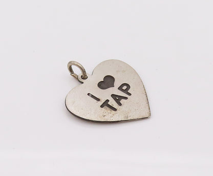 925 Sterling Silver Vintage Mini Love Heart Printed I Love Tap Pendant PT22149