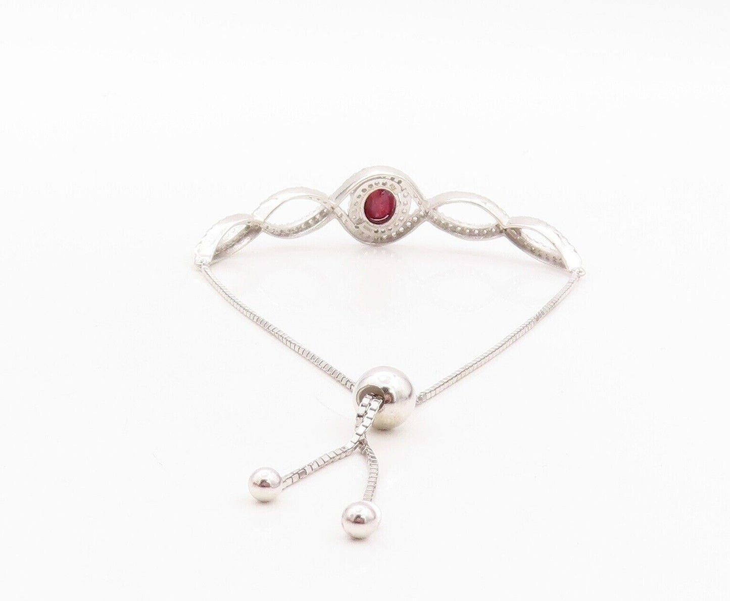 925 Sterling Silver Vintage Bracelet Real Ruby & Topaz Bolo Lock BT10749