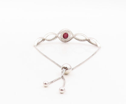 925 Sterling Silver Vintage Bracelet Real Ruby & Topaz Bolo Lock BT10749