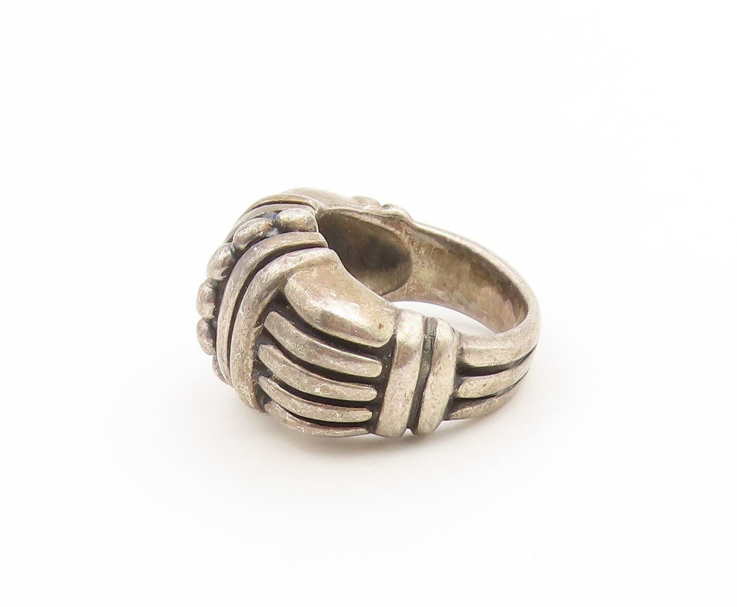 925 Sterling Silver Vintage Ring Beaded Dome Statement Band  Sz 6.5  RG36903
