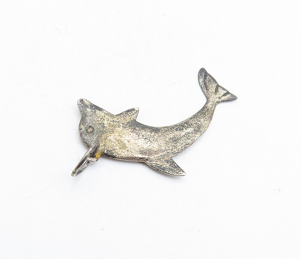 925 Sterling Silver  Vintage Smooth Dark Tone Leaping Dolphin Pendant  PT4525