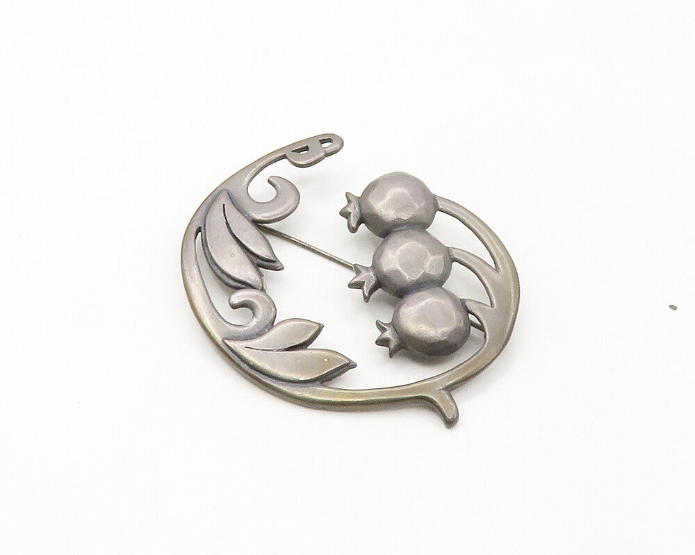 EIM 925 Sterling Silver  Vintage Dark Tone Floral Leaf Swirl Brooch Pin BP6679