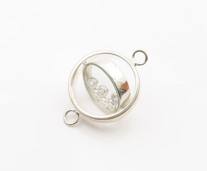 925 Sterling Silver  Vintage Shiny Cubic Zirconia Round Slide Pendant  PT10985