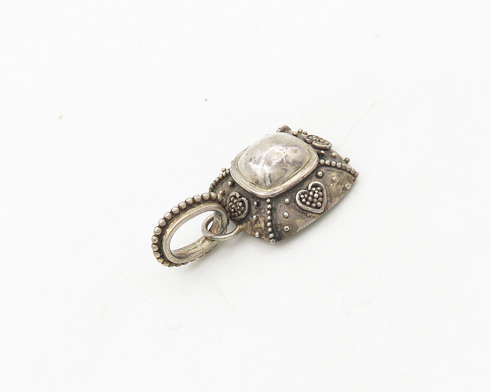 925 Sterling Silver & 14K GOLD Vintage Love Hearts Square Dome Pendant PT14340