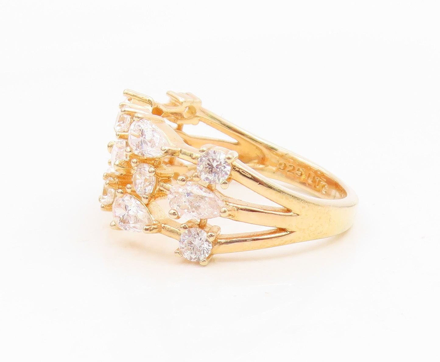 925 Sterling Silver Vintage Ring Gold Plated Multi Shape CZ  Band  Sz 8  RG34976