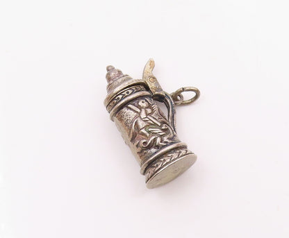 925 Sterling Silver  Vintage German Style Beer Mug Pendant (OPENS)  PT19086
