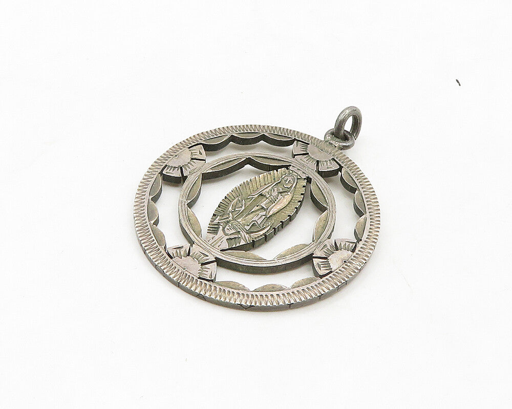 925 Sterling Silver  Vintage Dark Tone Virgin Mary Religious Pendant  PT15240