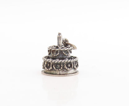 925 Sterling Silver Vintage Pendant Dark Tone Carved Cake Charm  PT23712