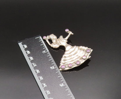 MEXICO 925 Silver  Vintage Antique Dancing Chalcedony Woman Brooch Pin  BP9677