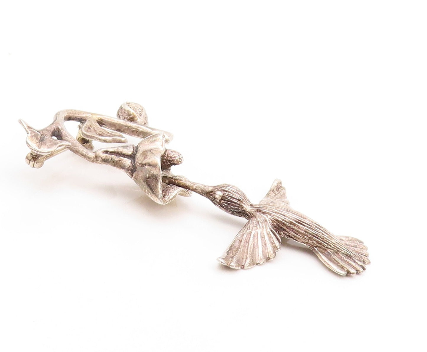 925 Sterling Silver Vintage Brooch Humming Bird Collecting Nectar  BP11529