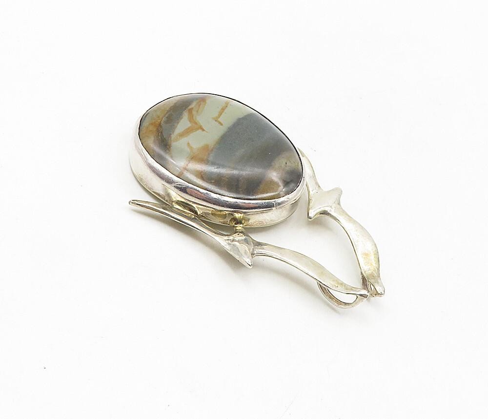 DESIGNER 925 Sterling Silver  Vintage Agate Flying Birds Shiny Pendant  PT6665