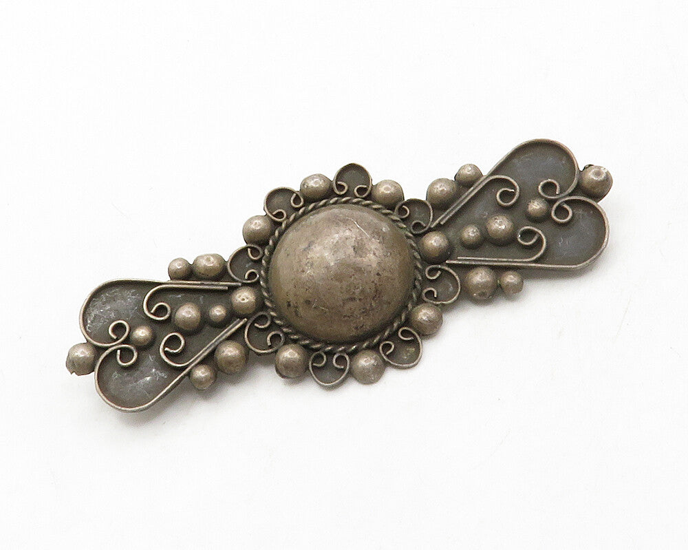 MEXICO 925 Silver  Vintage Antique Oxidized Swirl Dome Brooch Pin  BP5012