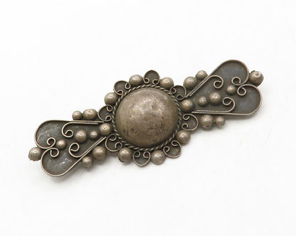 MEXICO 925 Silver  Vintage Antique Oxidized Swirl Dome Brooch Pin  BP5012