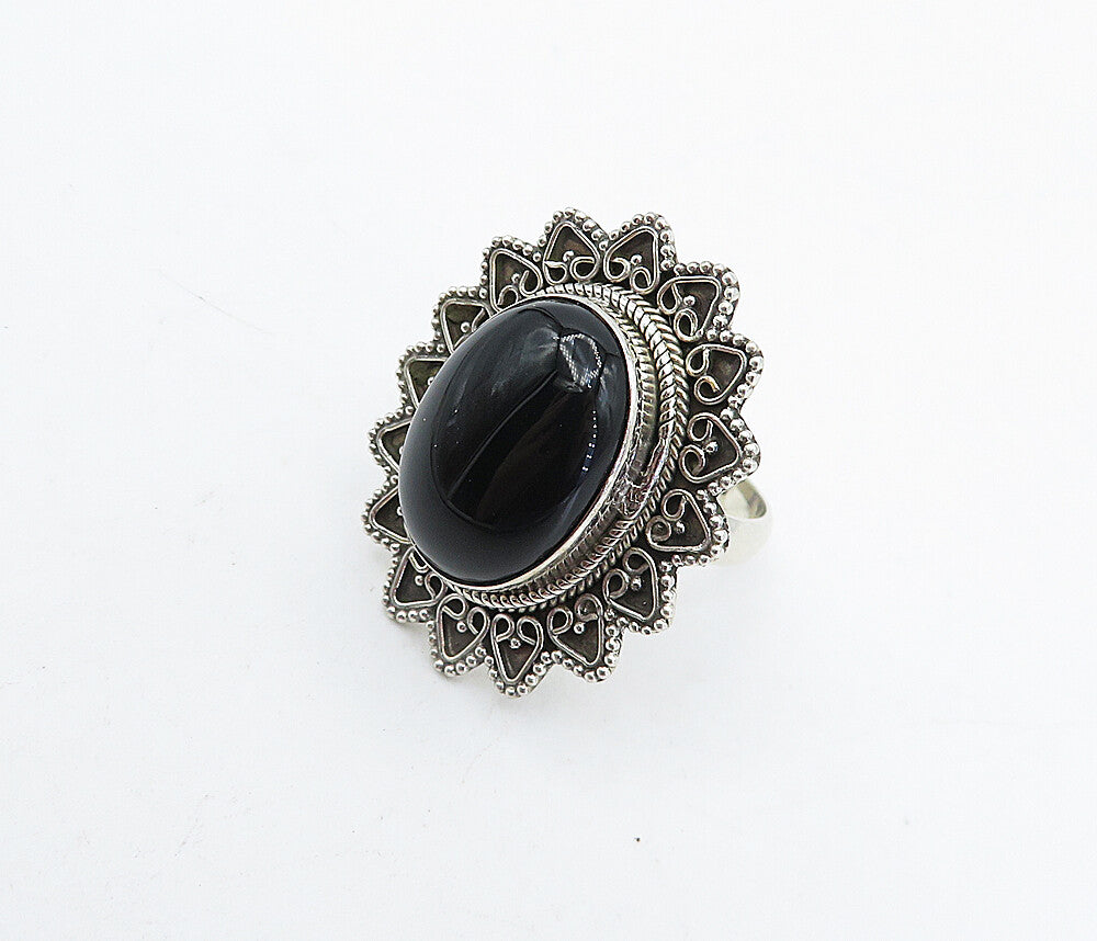 925 Sterling Silver  Vintage Cabochon Black Onyx Cocktail Ring Sz 7.5  RG4501