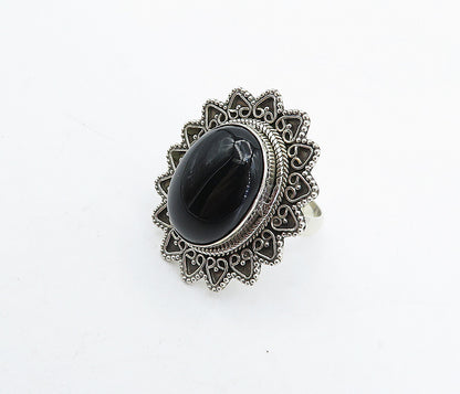 925 Sterling Silver  Vintage Cabochon Black Onyx Cocktail Ring Sz 7.5  RG4501