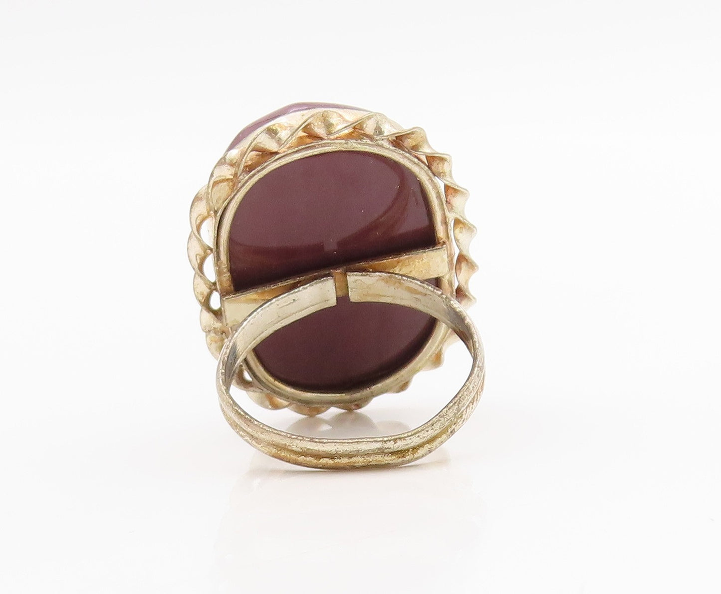 925 Sterling Silver Vintage Ring Large Cabochon Agate Rope Edge  Sz 7.5  RG34179