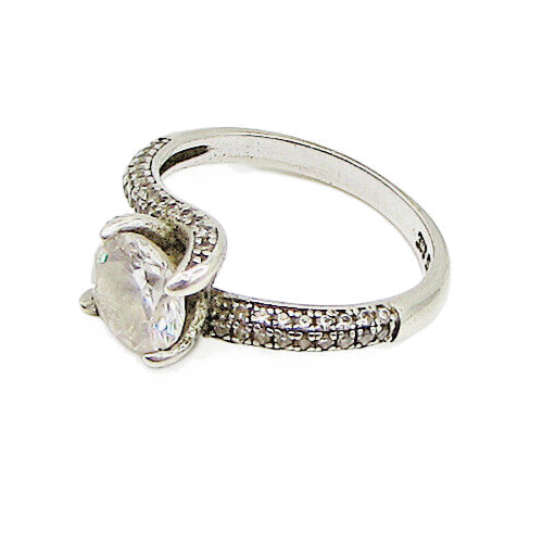 925 Sterling Silver  White Cubic Zirconia Bypass Engagement Ring Sz 6.5  RG2939