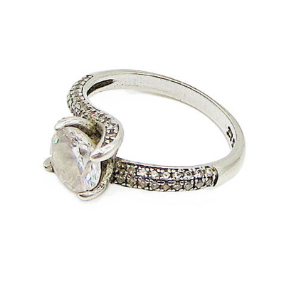 925 Sterling Silver  White Cubic Zirconia Bypass Engagement Ring Sz 6.5  RG2939