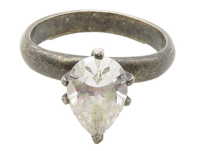 925 Sterling Silver  Vintage Cubic Zirconia Solitaire Ring Sz 8  RG16788