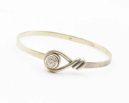 925 Sterling Silver  Vintage Cubic Zirconia Loop Detail Cuff Bracelet  BT5689
