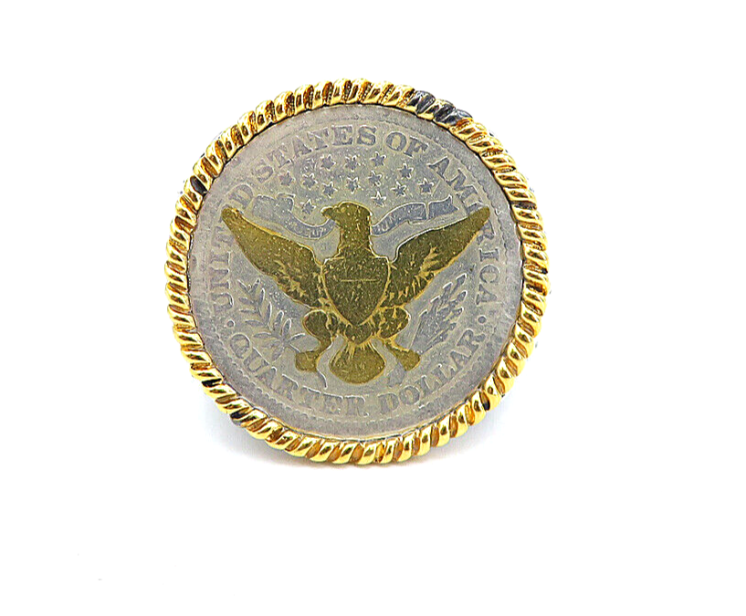 925 Sterling Silver Two Tone U.S Quarter Coin Cocktail Ring Sz 8.5 RG5933