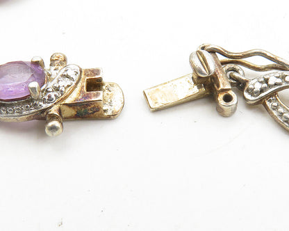 ROSS SIMON 925 Sterling Silver Vintage Prong Set Amethyst Chain Bracelet  BT4198