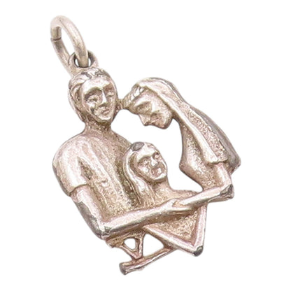 925 Sterling Silver  Vintage Family Love Motif Drop Pendant  PT16525