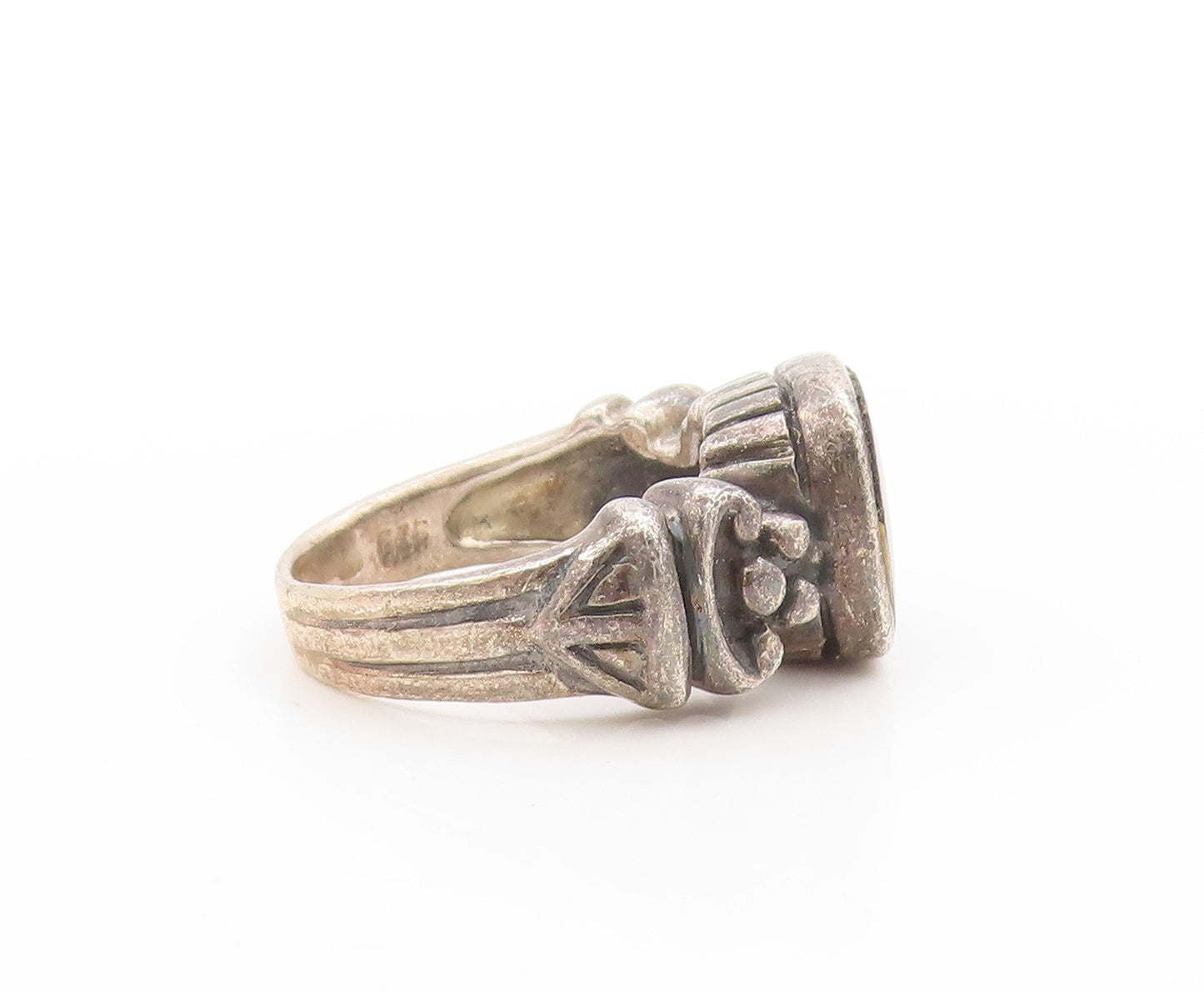 925 Sterling Silver Vintage Ring Black Onyx Wide Statement Band  Sz 5.5  RG33618