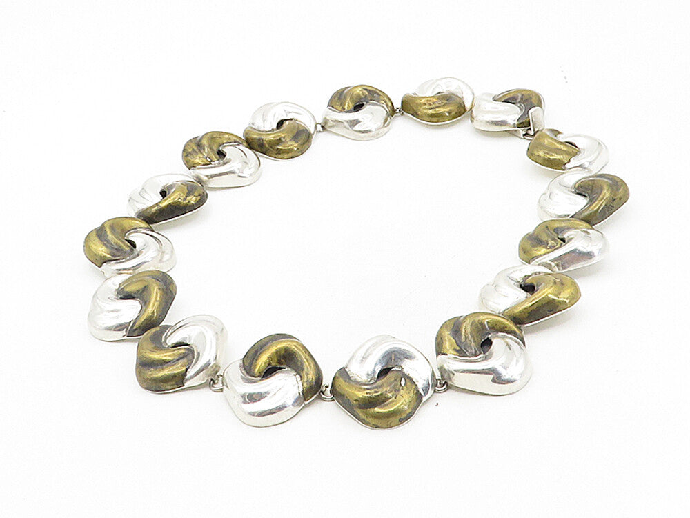 MEXICO 925 Sterling Silver  Vintage Two Tone Swirl Link Chain Necklace  NE1664