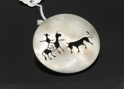 MEXICO 925 Sterling Silver  Vintage Man On Horse With Bull Brooch Pin  BP8143