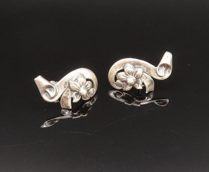 925 Sterling Silver  Vintage Floral Swirl Screw Back Drop Earrings  EG11909