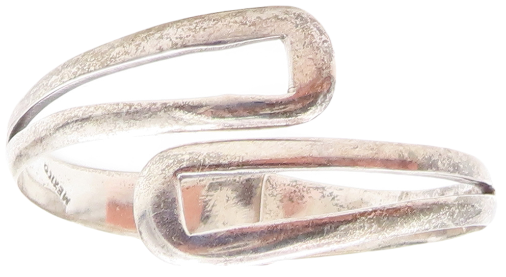 MEXICO 925 Sterling Silver  Vintage Shiny Open Bypass Cuff Bracelet  BT2041