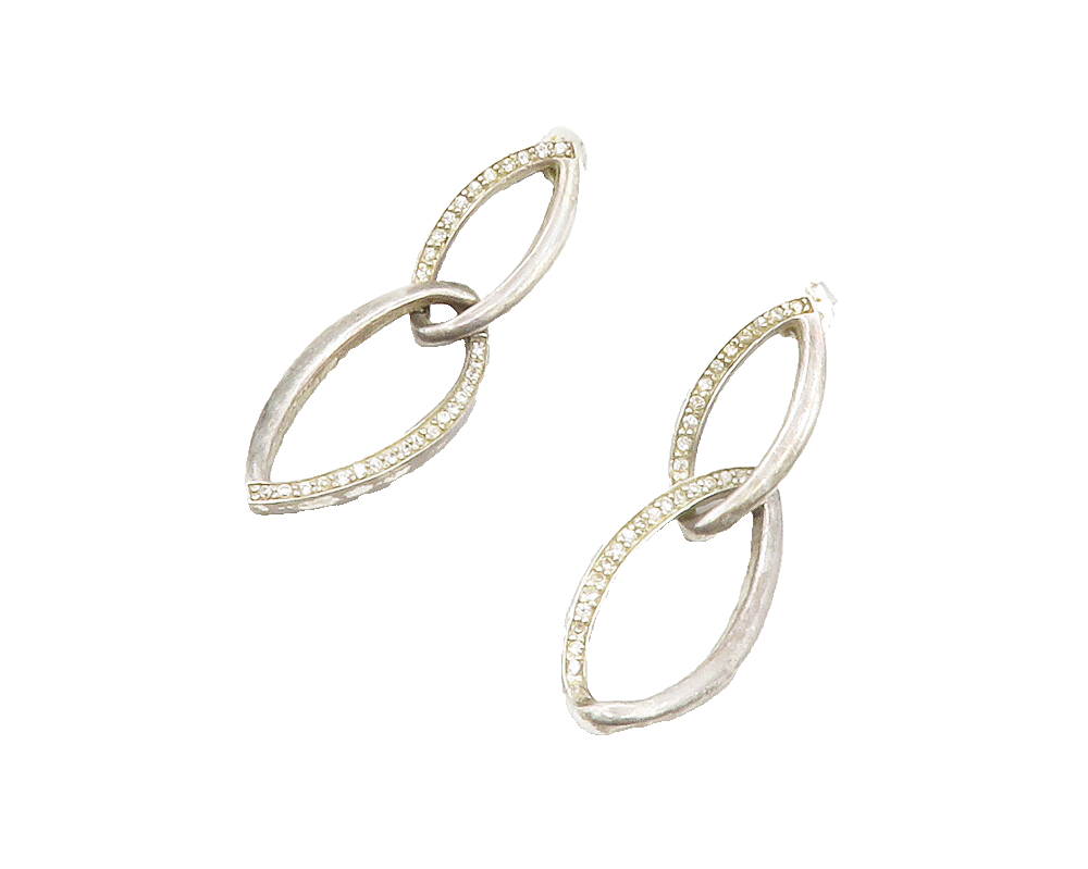 925 Sterling Silver  Vintage White Topaz Pointed Oval Dangle Earrings  EG7097