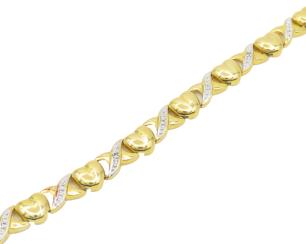 925 Sterling Silver  Genuine Diamonds Love Heart XO Chain Bracelet  BT7549