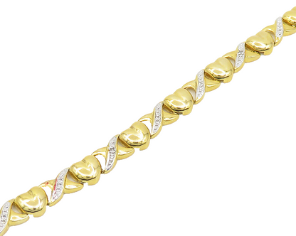925 Sterling Silver  Genuine Diamonds Love Heart XO Chain Bracelet  BT7549