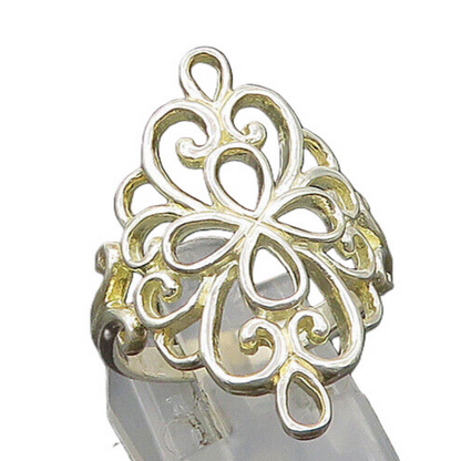 925 Sterling Silver  Vintage Shiny Open Floral Motif Band Ring Sz 8.5  RG23190