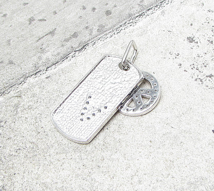 925 Sterling Silver  Cubic Zirconia Peace & Victory Tag Drop Pendant  PT1368