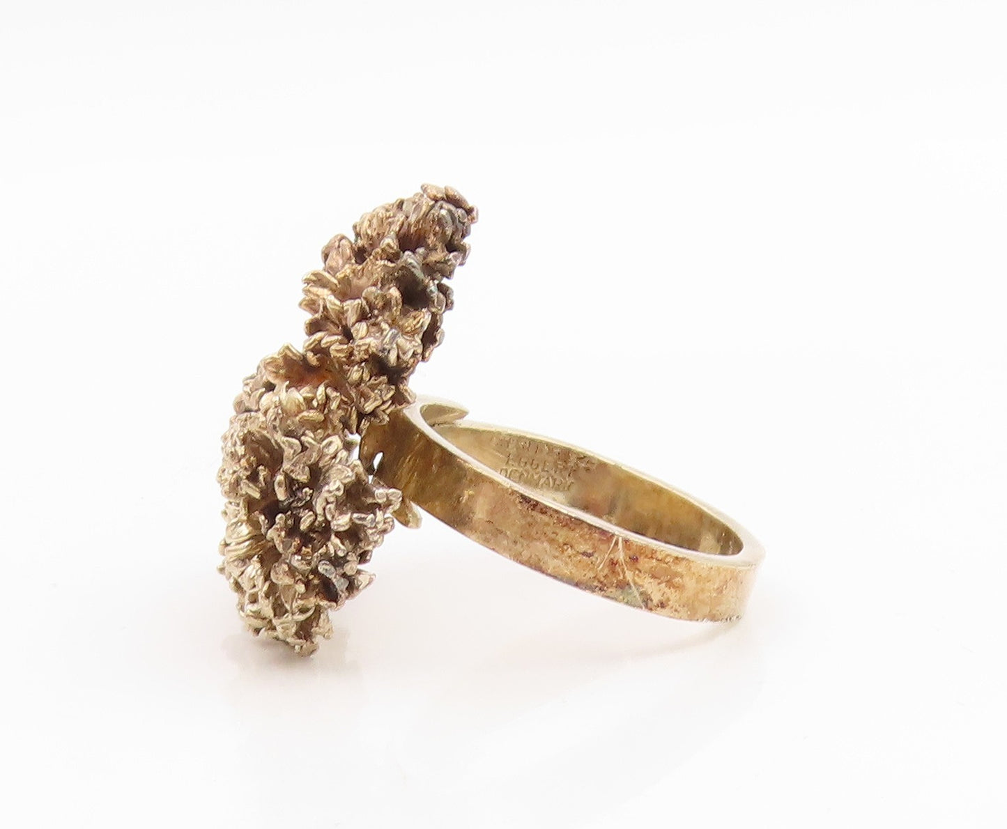 925 Sterling Silver Vintage Ring Gold Plated EGGERT DENMARK Leaf Sz 8.5 RG34946
