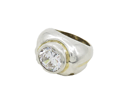 925 Sterling Silver  Vintage Cubic Zirconia Smooth Cocktail Ring Sz 7  RG12704