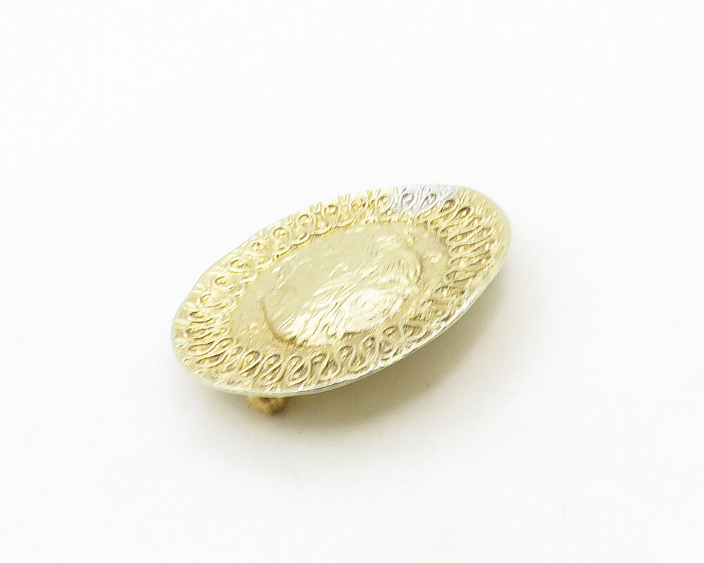 GEORGE 925 Silver  Vintage Face Profile Gold Plated Round Brooch Pin  BP7695