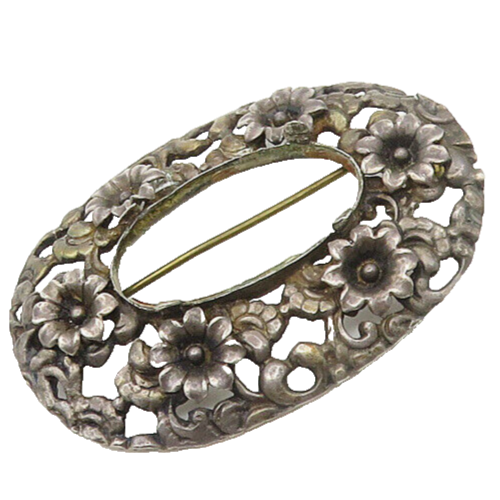 925 Sterling Silver Vintage Antique Oxidized Floral Wreath Brooch Pin BP6773