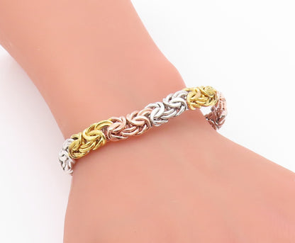 925 Sterling Silver Vintage Bracelet 3 Tone Gold Plated Byzantine Chain  BT11284