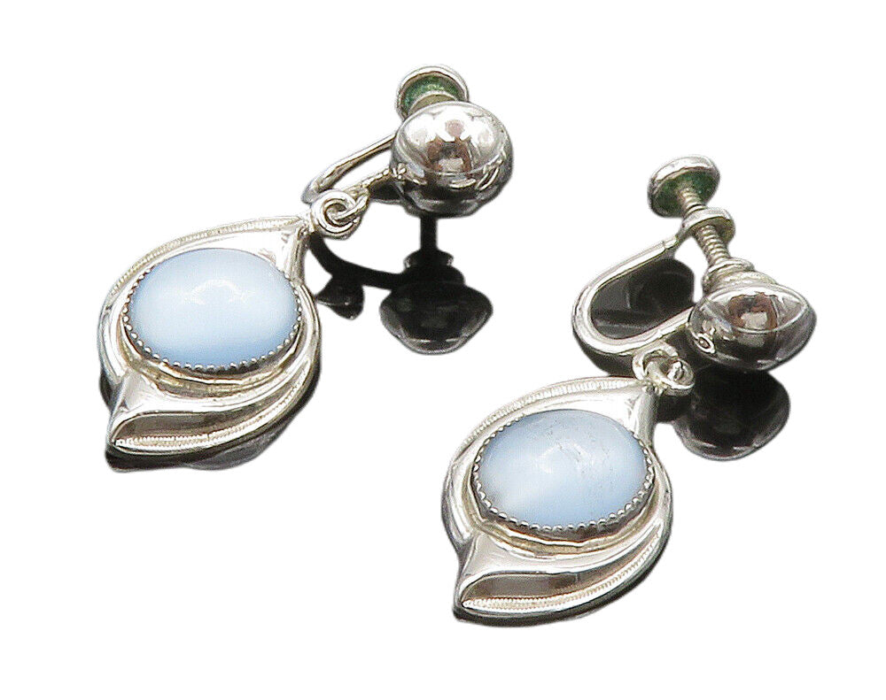 AMCO 925 Sterling Silver  Cat's Eye Blue Topaz Non Pierce Earrings  EG7558