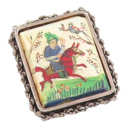 925 Sterling Silver Vintage Brooch Pin ISRAEL Antique Miniature Painting BP12490