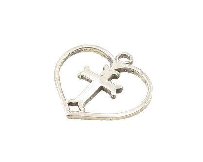925 Sterling Silver  Vintage Religious Cross Open Love Heart Pendant  PT14708