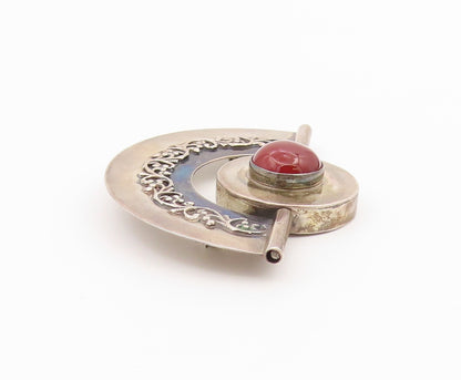 925 Sterling Silver Vintage Brooch Pin Cabochon Carnelian Filigree  BP12591