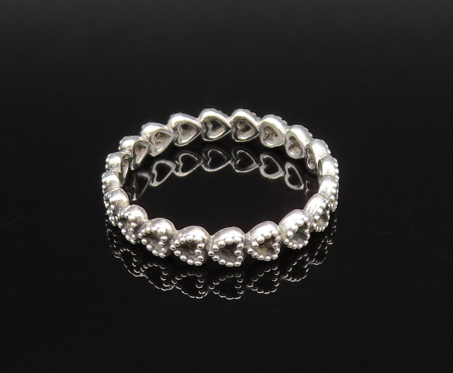 PANDORA 925 Silver  Vintage Dainty Open Love Heart Band Ring Sz 6  RG25959