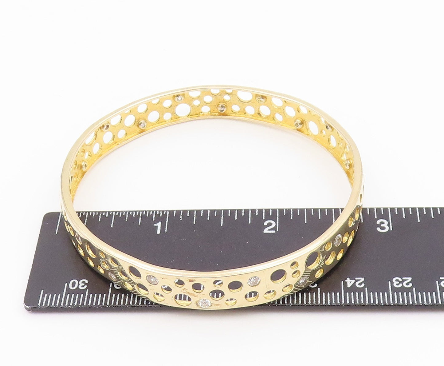 925 Sterling Silver  Topaz Gold Plated Circle Cutout Bangle Bracelet  BT5479