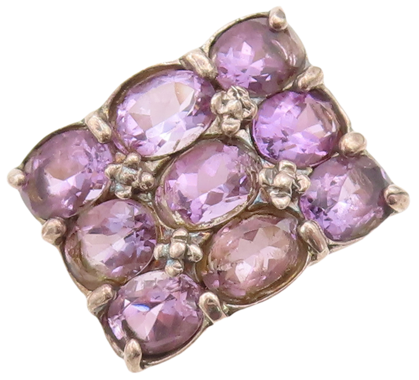 925 Sterling Silver Vintage Ring Floral Carved Oval Amethyst  Sz 8  RG29047